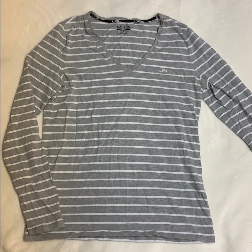 LAUREN - Ralph Lauren Gray Long Sleeve V Neck Med